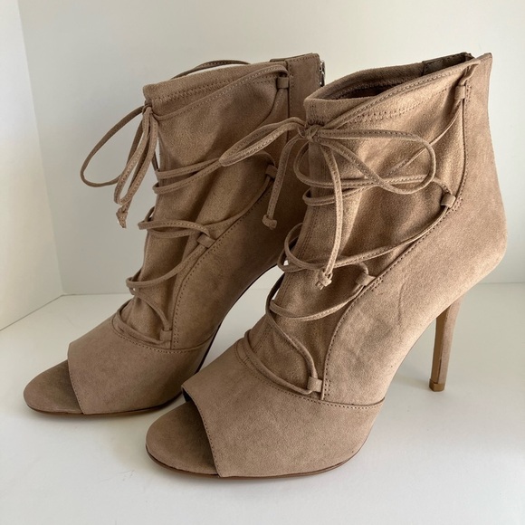 G.I.L.I. Karina Women’s Peep-toe Booties, 8.5 M, Camel, Faux Suede, 4” Heels - Picture 1 of 9
